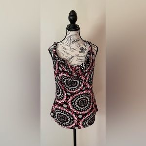 Pretty INC Floral Top Stretch Sleeveless Draped Scoop Neck Twist Straps